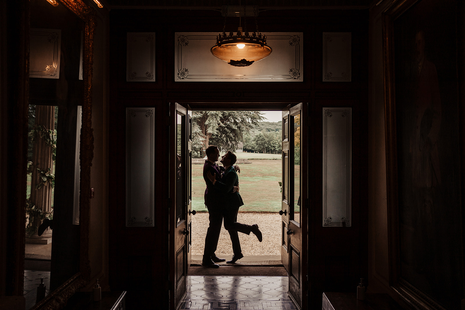 Wedding couple in doorway at Mount Ephraim Country House & Gardens
