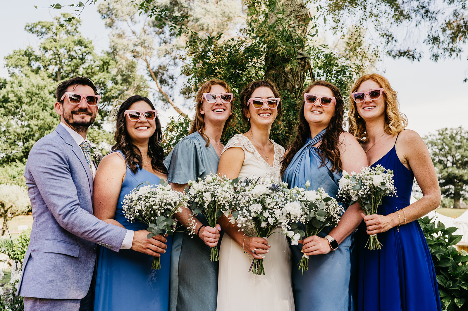 wedding group photo with sunglasses