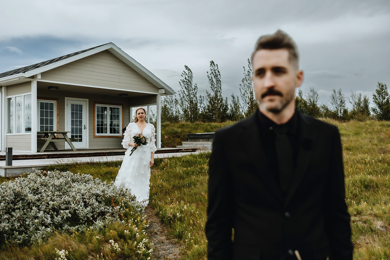 First look in Iceland in frotn of their highlands cabin.
Iceland wedding and elopement photographer.