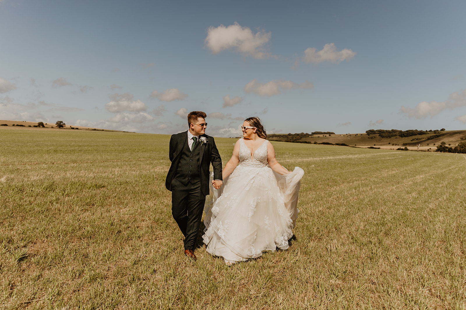 Bride and Groom at a Long Furlong Barn Wedding in Worthing, Sussex. By Olive Joy Photography.