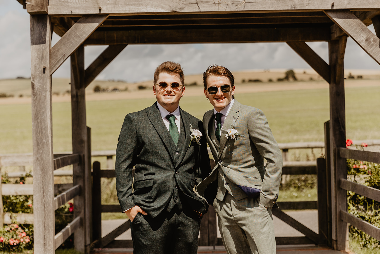 Groom and his best man at a Long Furlong Barn Wedding in Worthing, Sussex. By Olive Joy Photography.