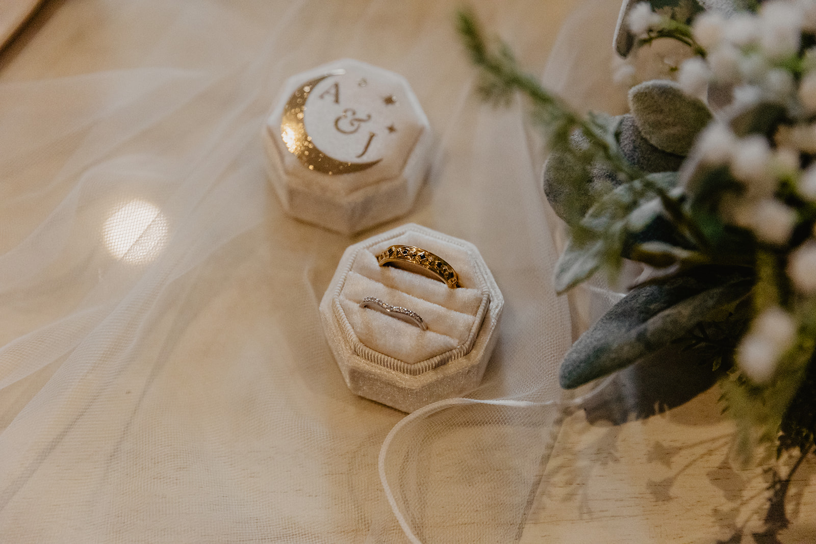 Wedding rings at a Long Furlong Barn Wedding in Worthing, Sussex. By Olive Joy Photography.