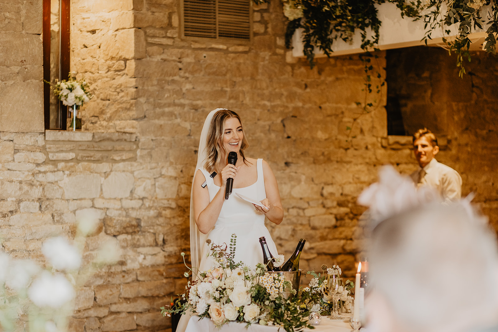 Bride at a Great Tythe Barn Wedding, Cotswolds. By Olive Joy Photography.