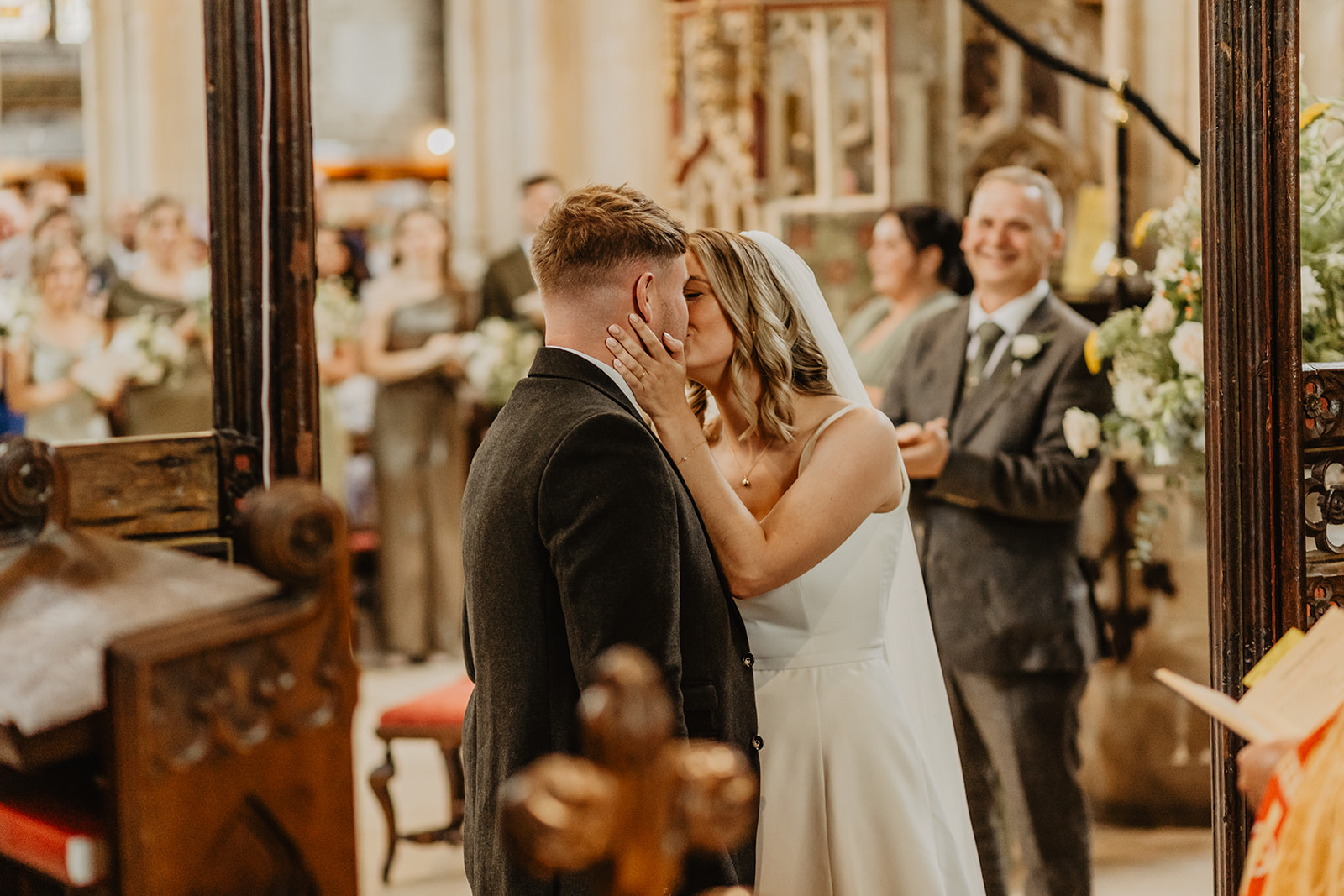 Bride and groom at a Great Tythe Barn Wedding, Cotswolds. By Olive Joy Photography.