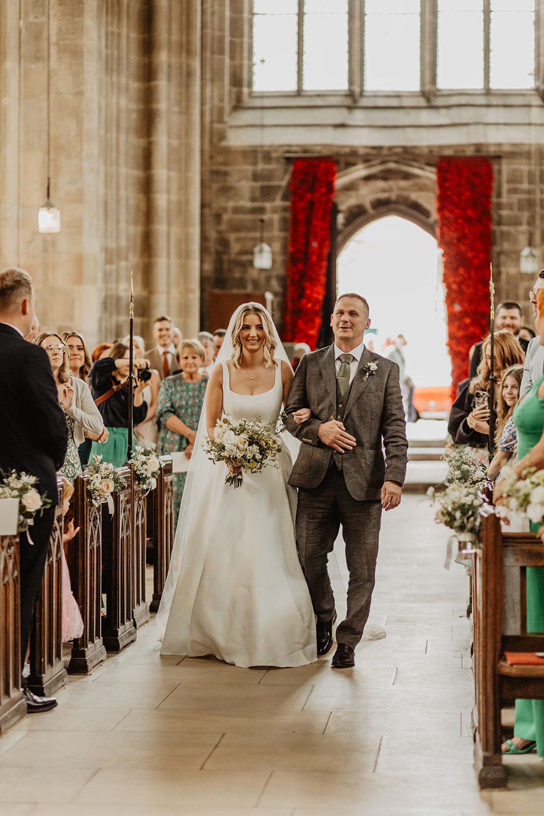 Bride and her father at a Great Tythe Barn Wedding, Cotswolds. By Olive Joy Photography.