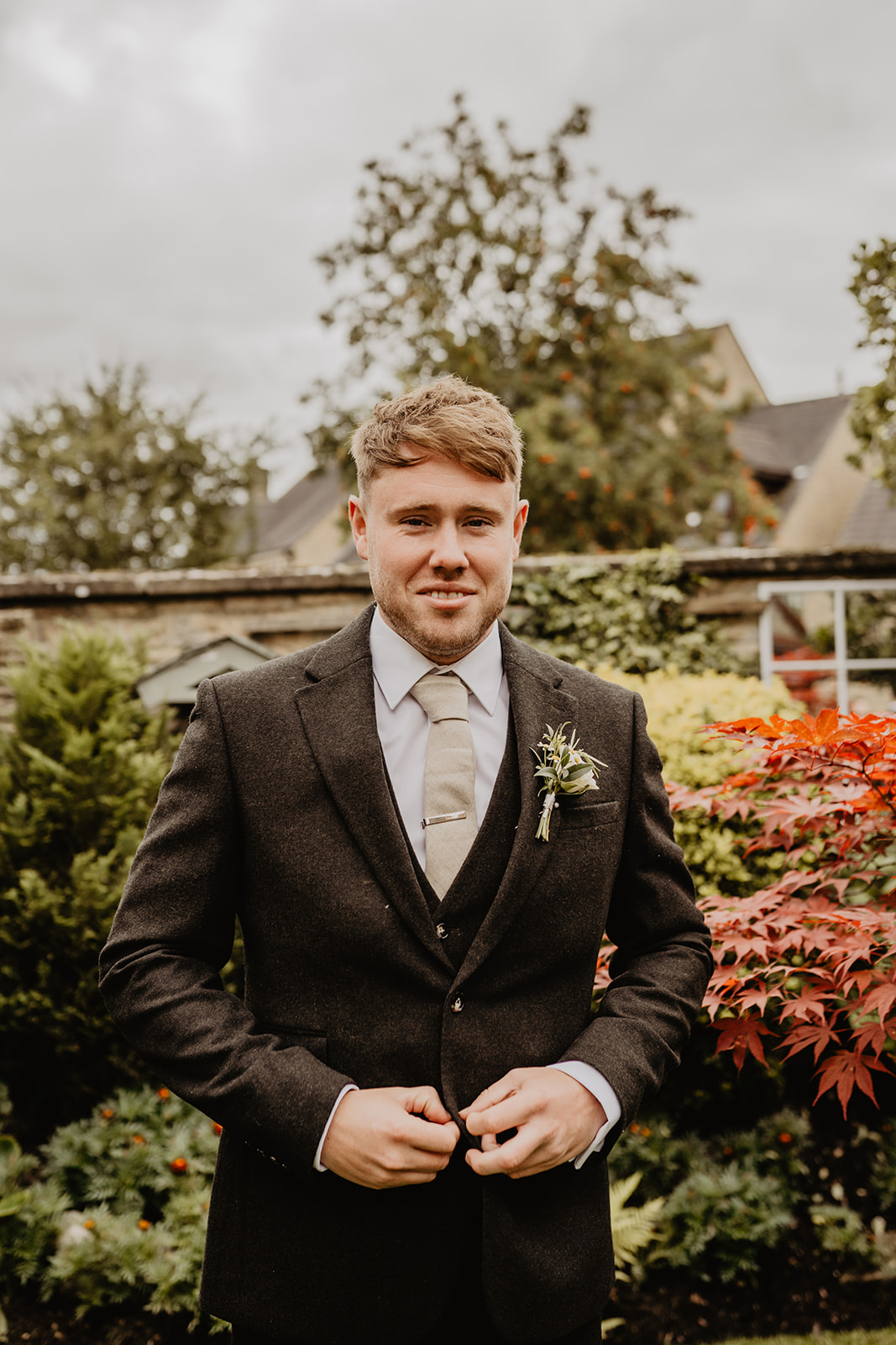 Groom before his wedding at a Great Tythe Barn Wedding, Cotswolds. By Olive Joy Photography.