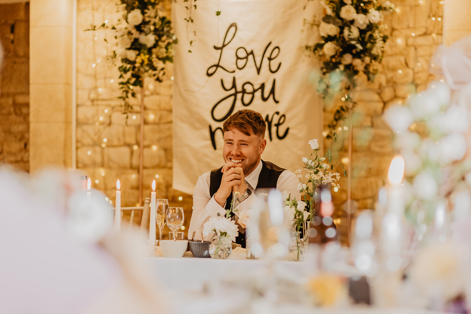 Groom at a Great Tythe Barn Wedding, Cotswolds. By Olive Joy Photography.