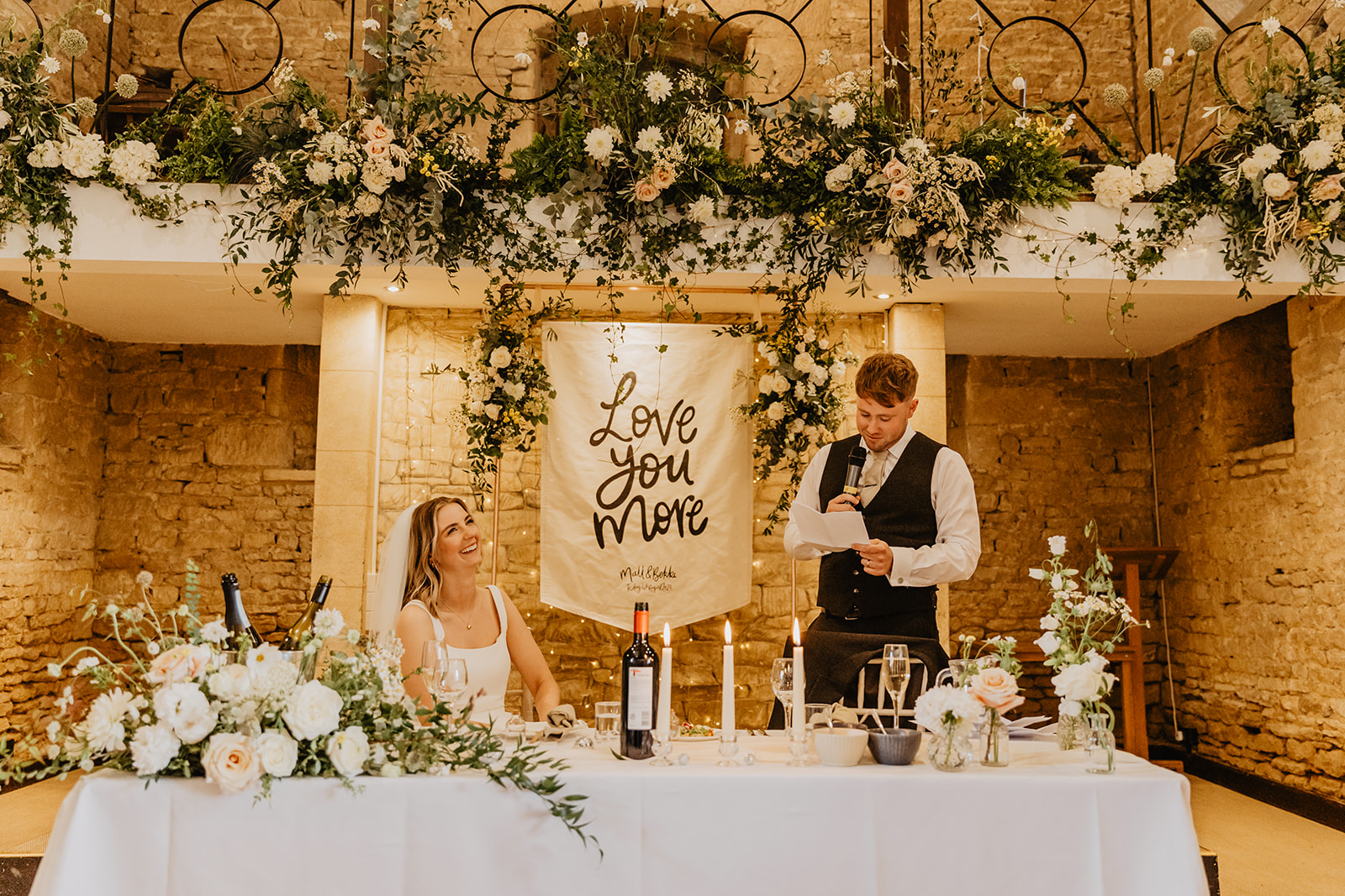 Reception speeches at a Great Tythe Barn Wedding, Cotswolds. By Olive Joy Photography.