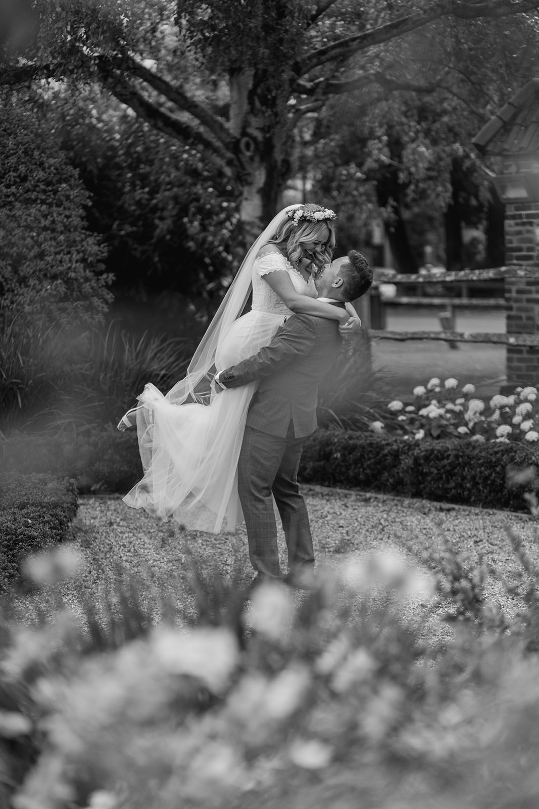 Bride and groom at Field Place Wedding Worthing, Sussex. By OliveJoy Photography.