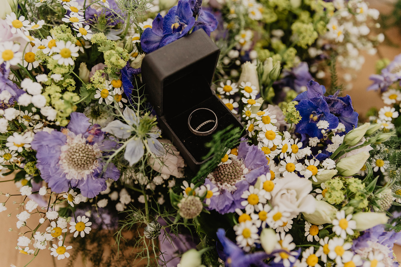 Wedding rings in bouquet at Field Place Wedding Worthing, Sussex. By OliveJoy Photography.