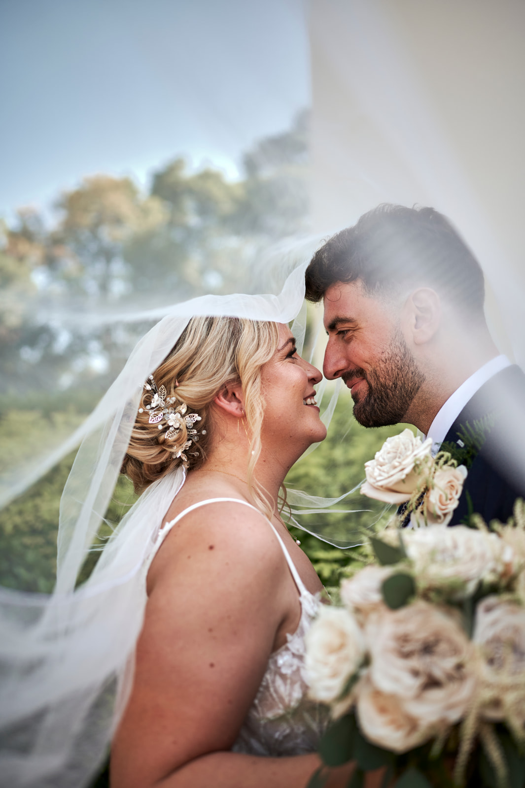 Talbooth House & Spa Wedding - Rachel Reeve Photography Veil with Couple