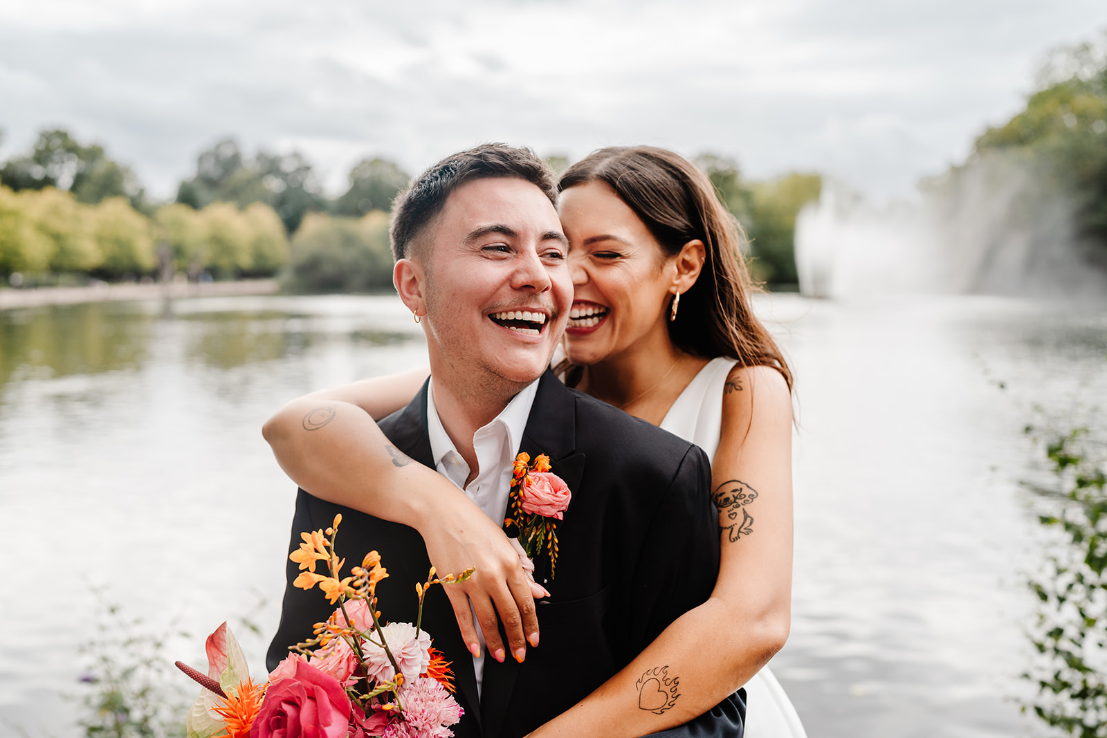 LGBTQ wedding couple in Hackney during relaxed couple portraits