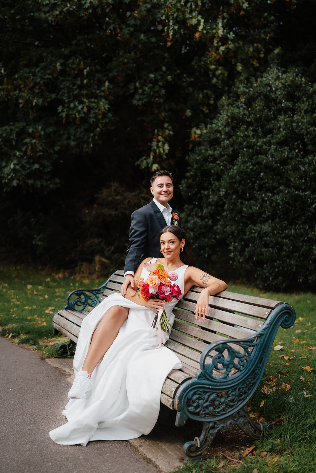 LGBTQ wedding couple in Hackney during relaxed couple portraits