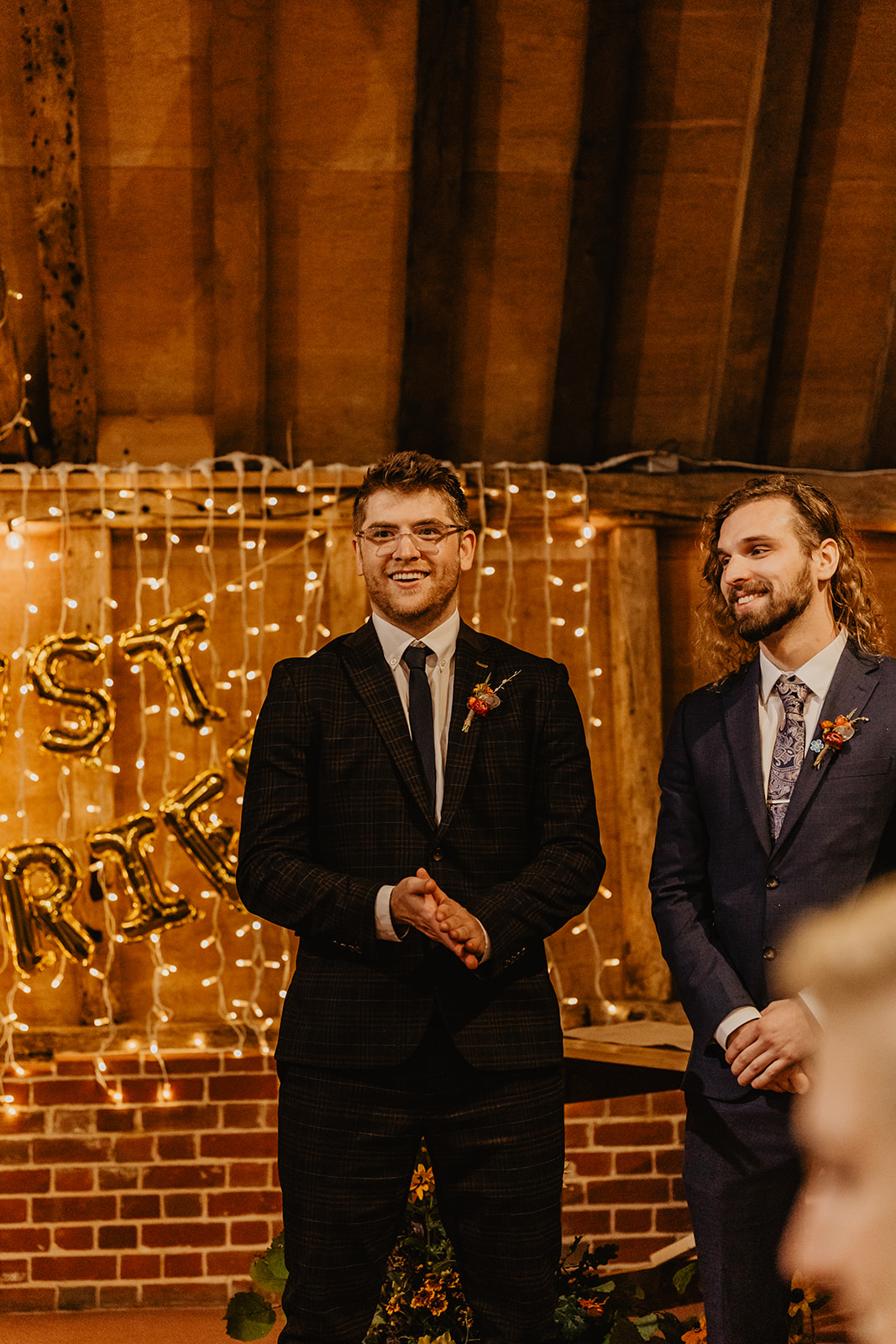 Groom with best man at a wedding at Gilbert White's Hampshire. By OliveJoy Photography.