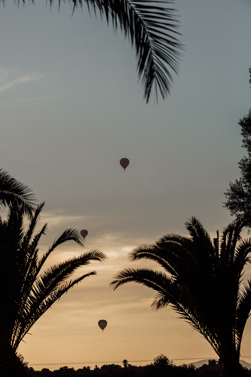 Abendstimmung Fincahochzeit Mallorca Sonnenuntergang - Heißluftballons im Hintergrund 