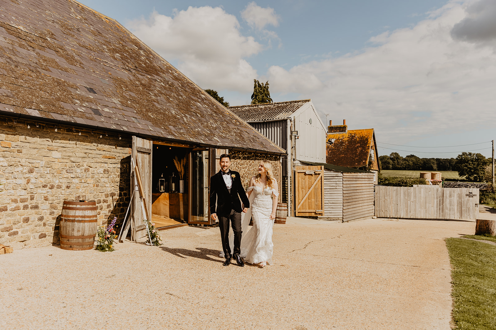 Bride and groom at a Southlands barn wedding, Sussex. Photo by OliveJoy Photography.