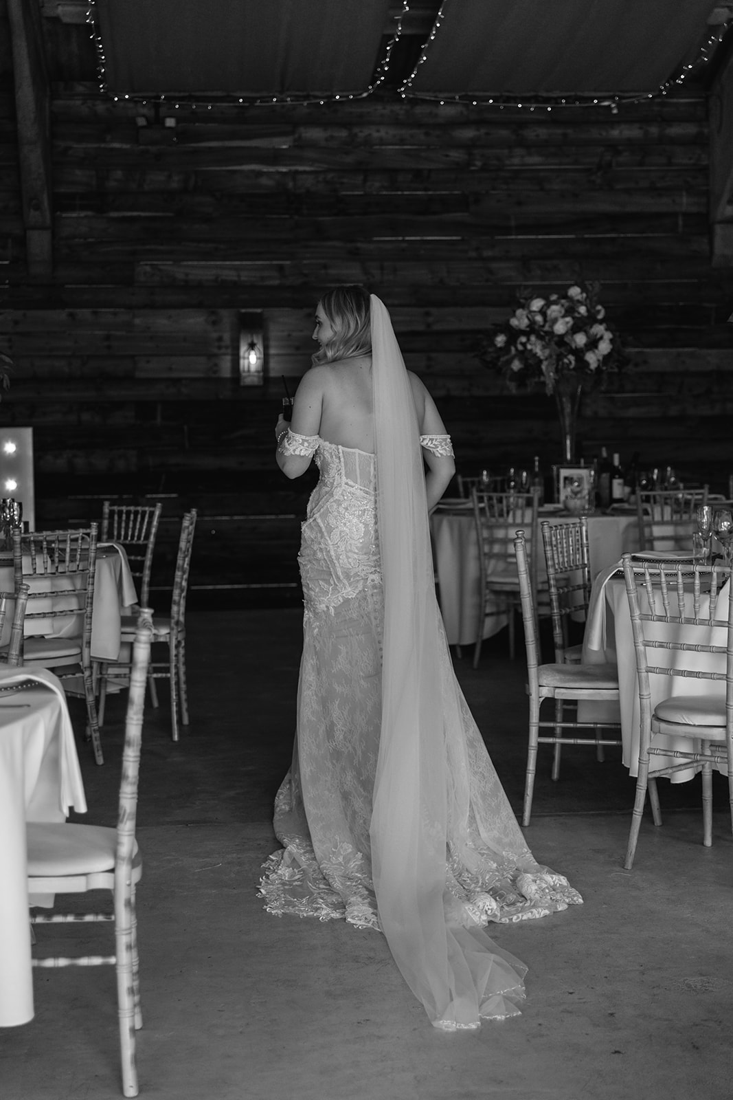 Bride at reception room at a Southlands barn wedding, Sussex. Photo by OliveJoy Photography.