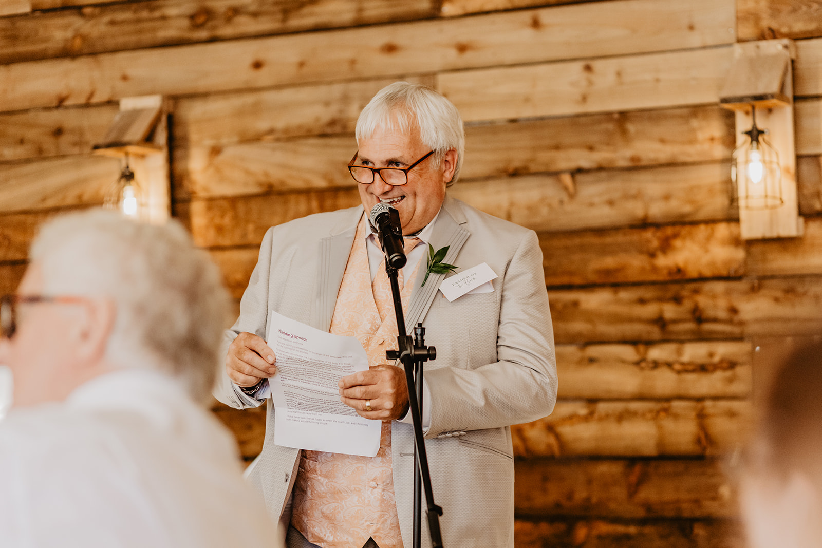 Father speech at a Southlands barn wedding, Sussex. Photo by OliveJoy Photography.