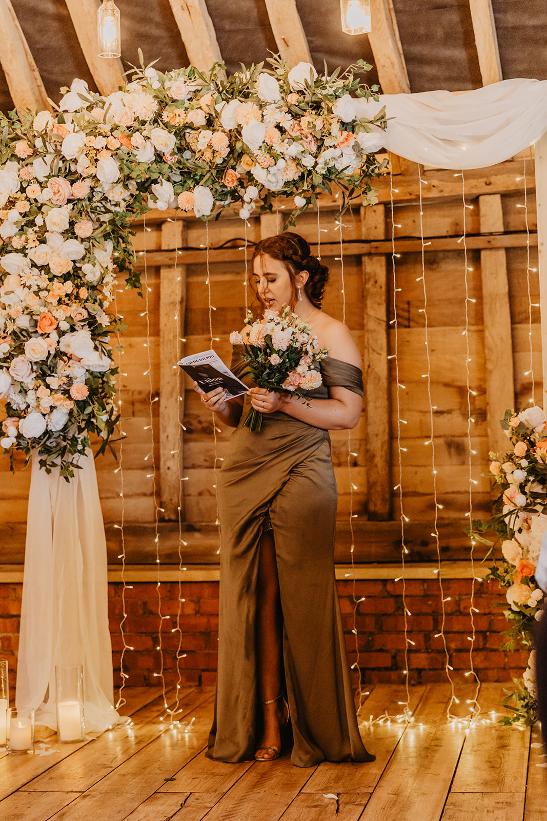 Reading at a Southlands barn wedding, Sussex. Photo by OliveJoy Photography.
