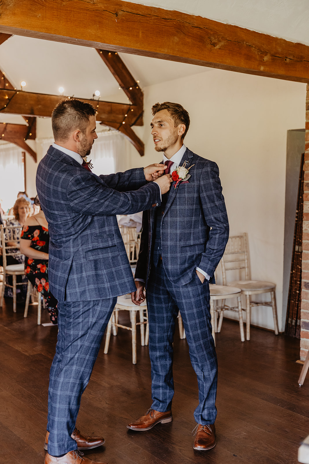 Best man and groom at a wedding at Long Furlong Barn, Sussex. By OliveJoy Photography.