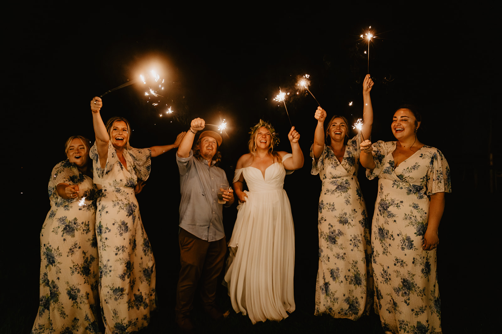 Bride and Groom sparklers at a wedding at Mac's Farm in Sussex. By OliveJoy Photography.