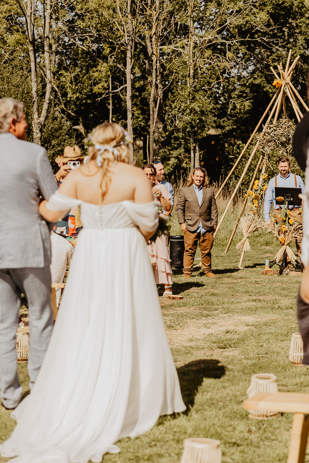 Father and Bride walking down the aisle at a wedding at Mac's Farm in Sussex. By OliveJoy Photography.