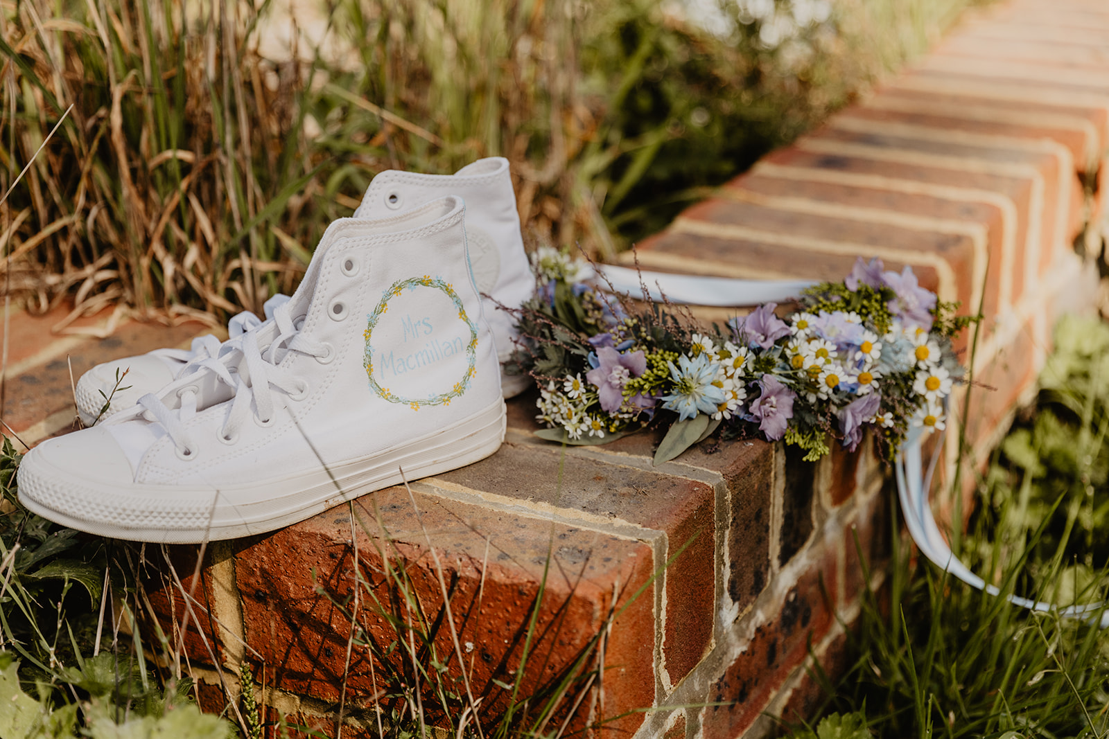Wedding Converses at a wedding at Mac's Farm in Sussex. By OliveJoy Photography.
