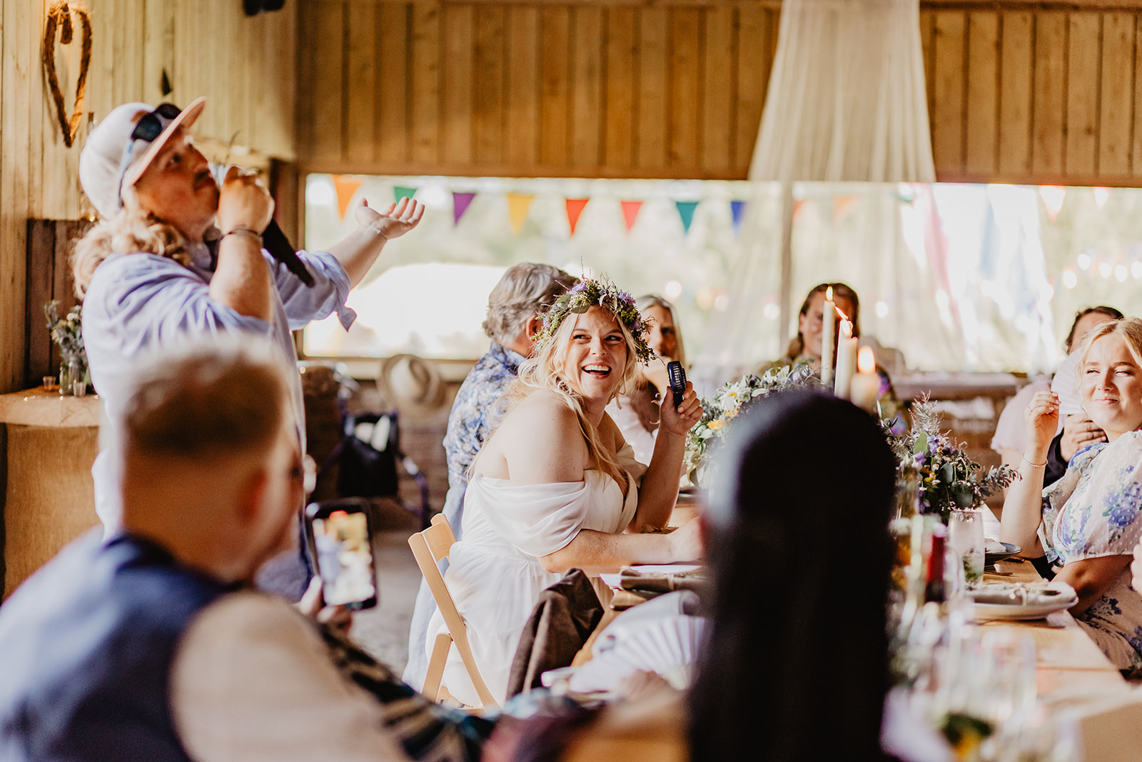 Wedding speeches at a wedding at Mac's Farm in Sussex. By OliveJoy Photography.
