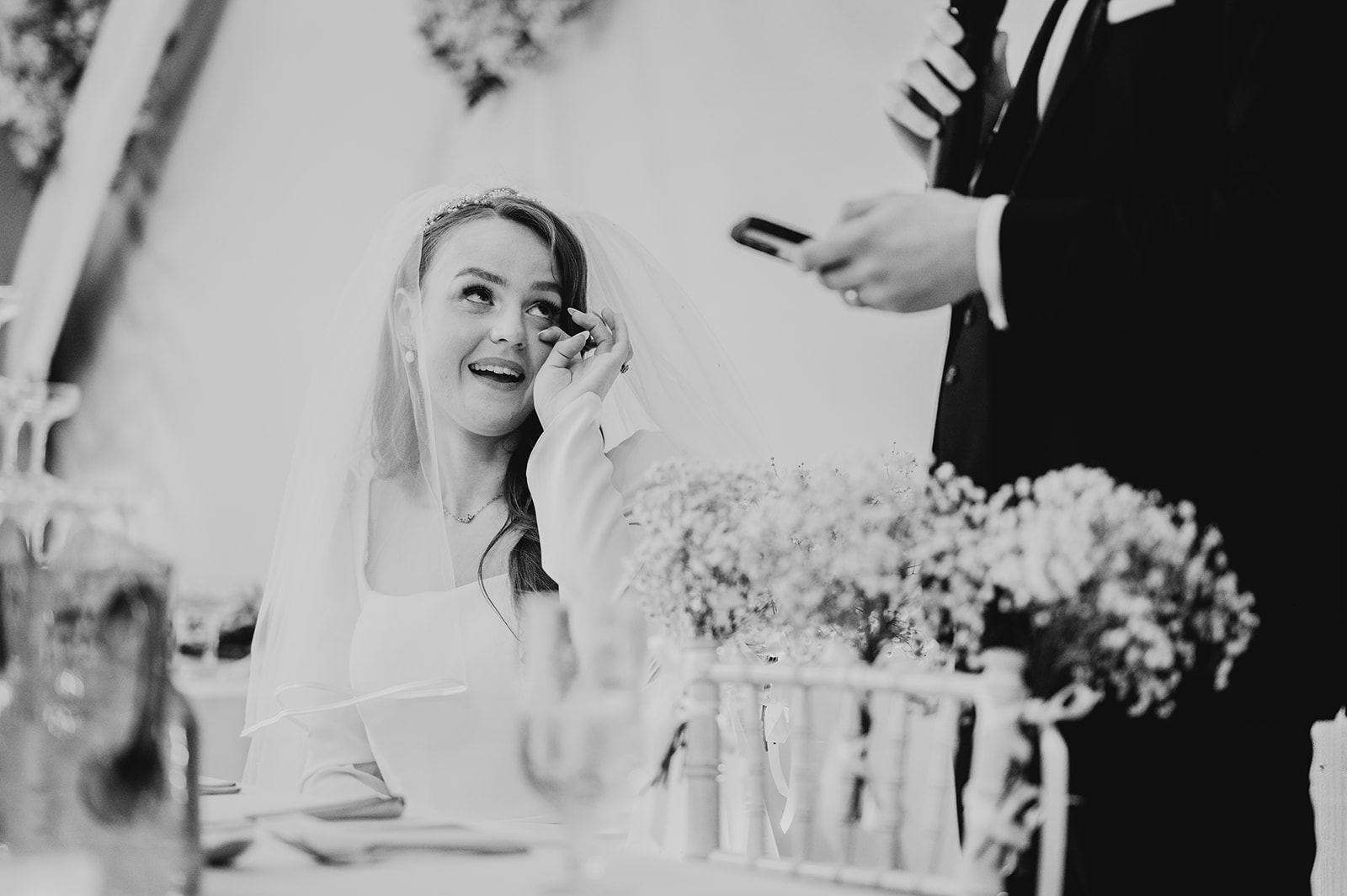 emotional bride during speeches 