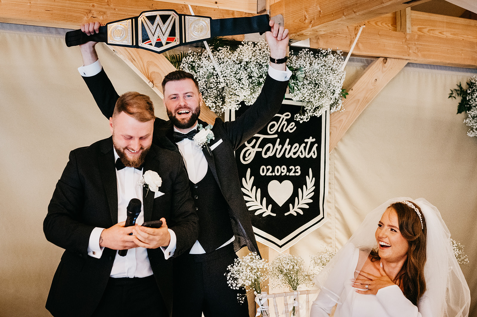 groom presented with WWE belt 