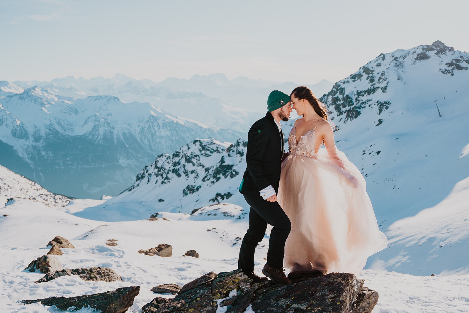 couple elopement in mountains French Alps Val Thorens Les Trois Vallees wedding