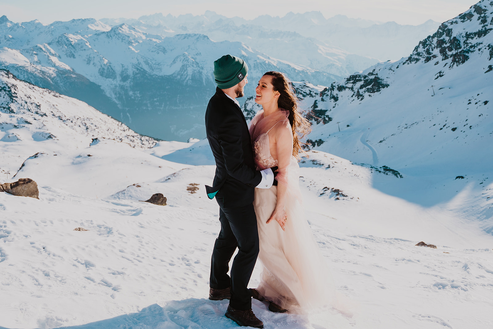 couple elopement in mountains French Alps Val Thorens Les Trois Vallees wedding