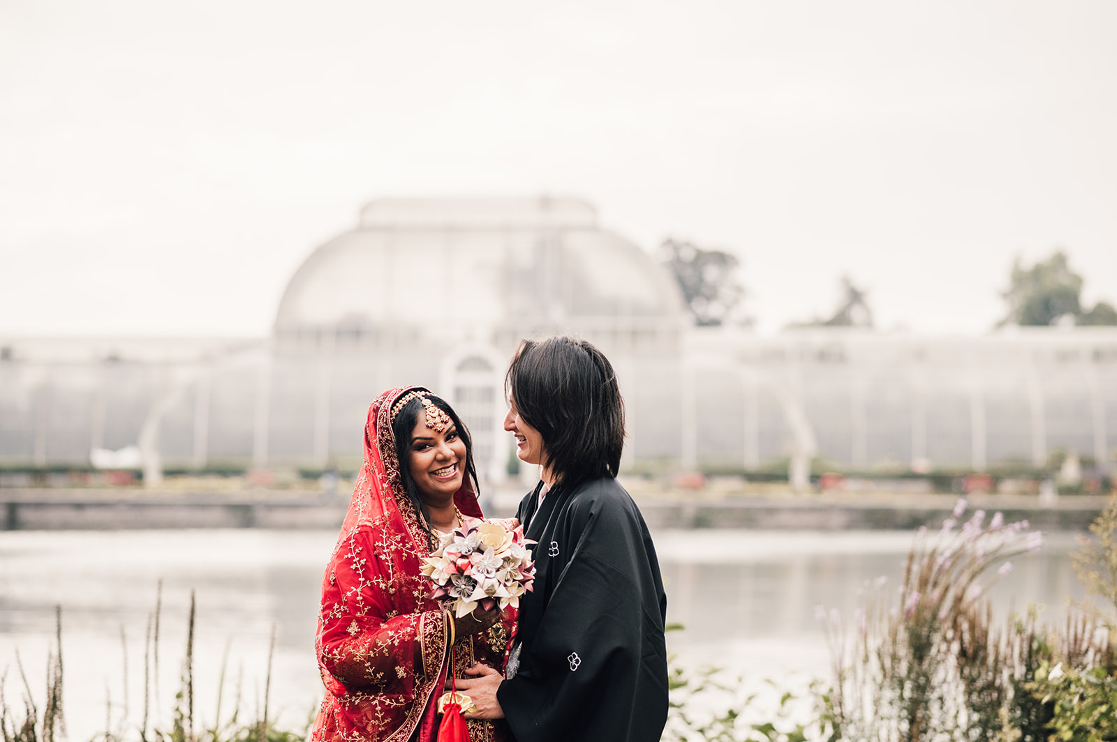 Bride and Groom during a wedding at Kew Gardens in West London