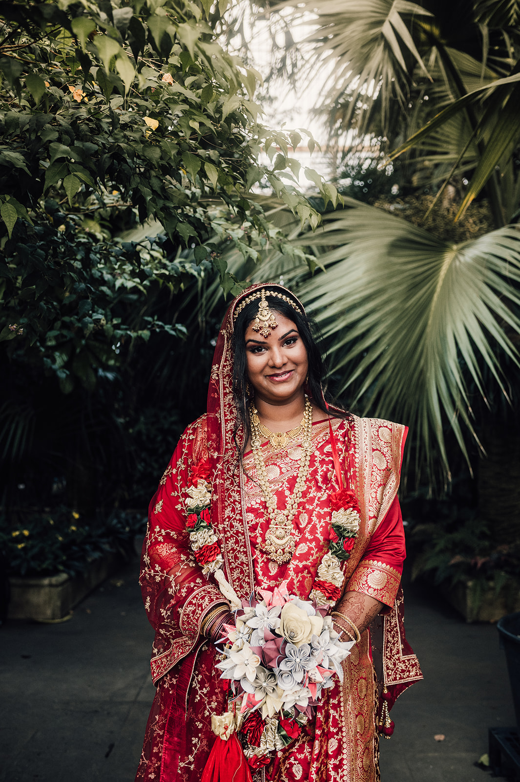 Bride in Bengal Sari at her Kew Gardens Wedding