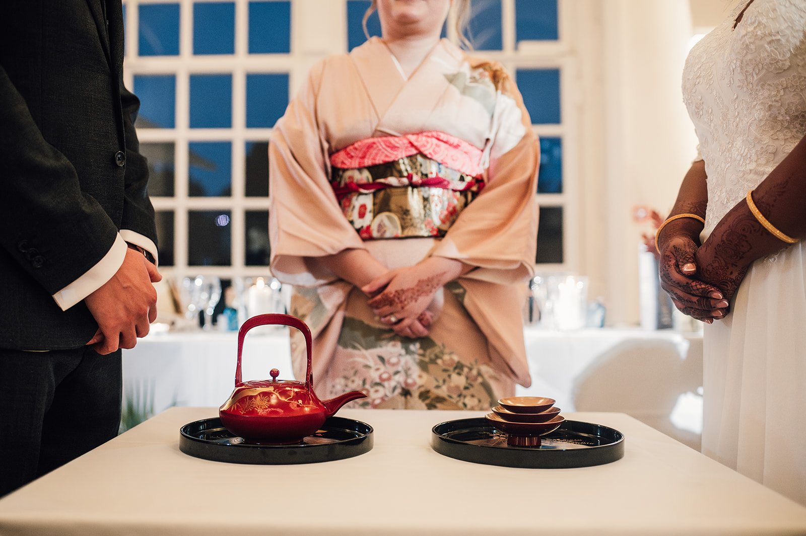 Tea ceremony during wedding reception at Kew Gardens