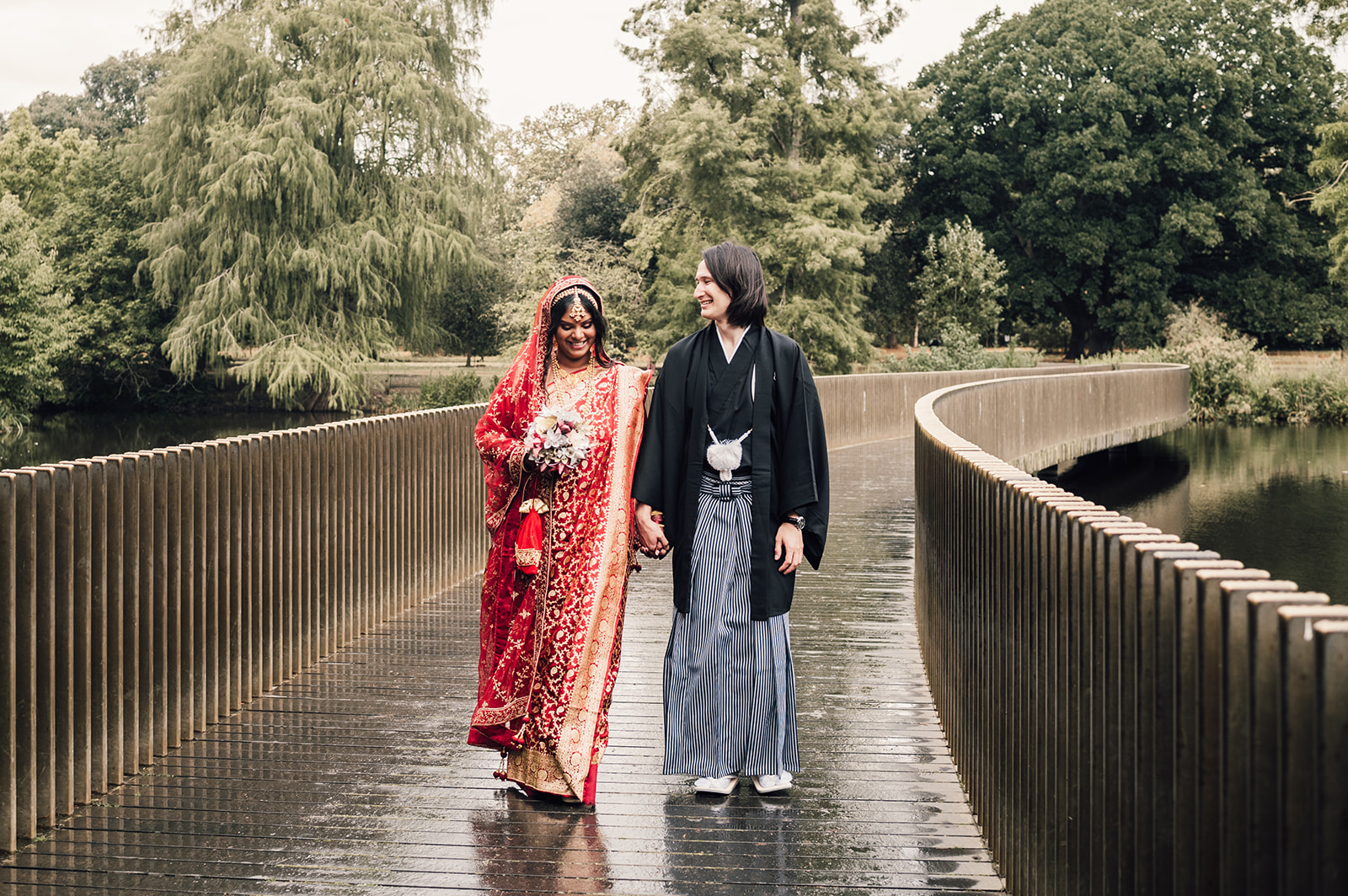 Bride and Groom on bridge during Kew Gardens Wedding