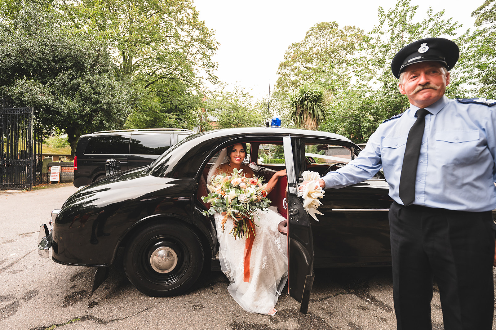 bride in police car
