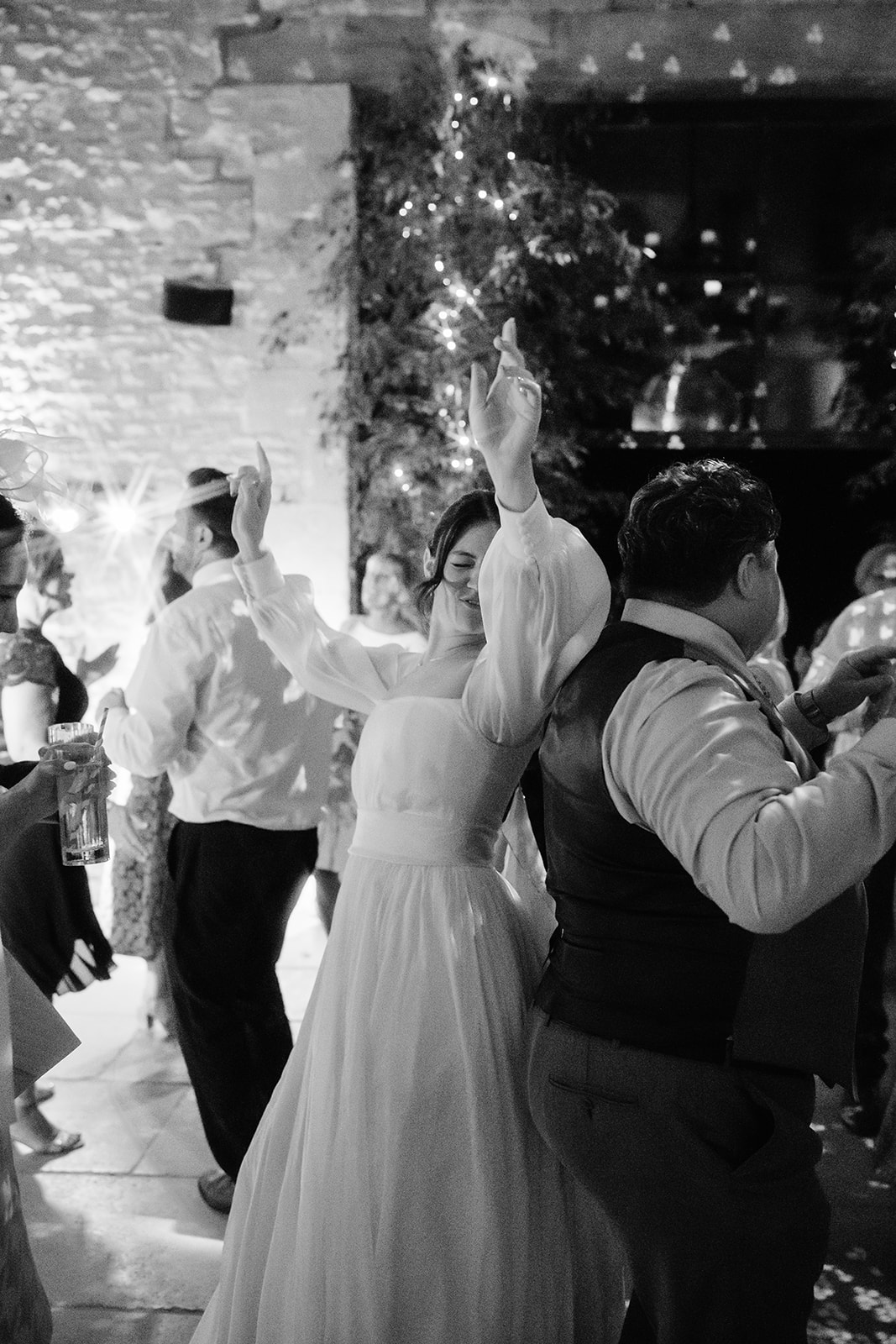 bride & guests dancing at wedding, dance floor photographer at Yard Space Old Gore, Cotswolds
