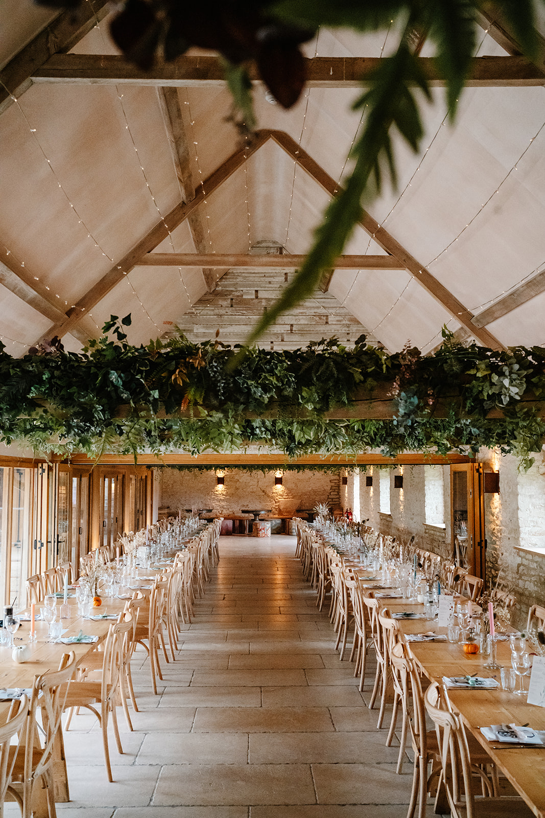 reception room decor at Yard Space Old Gore, Cotswolds wedding photographer