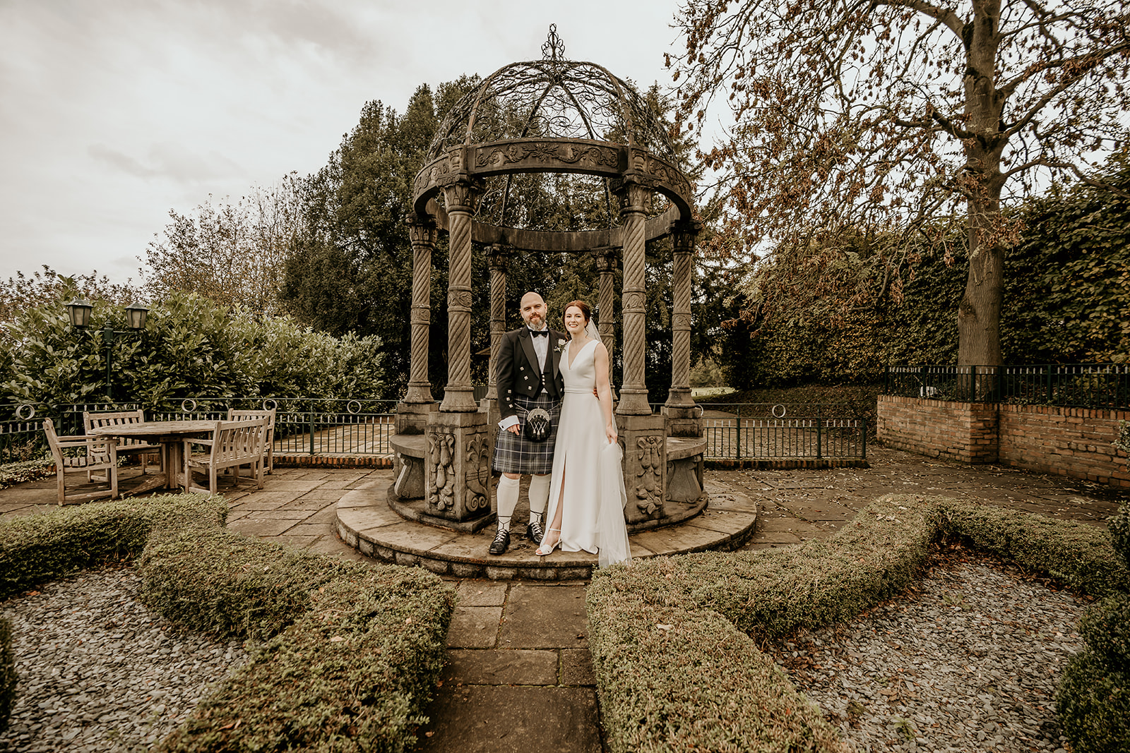 Bride and Groom outside in gardens
