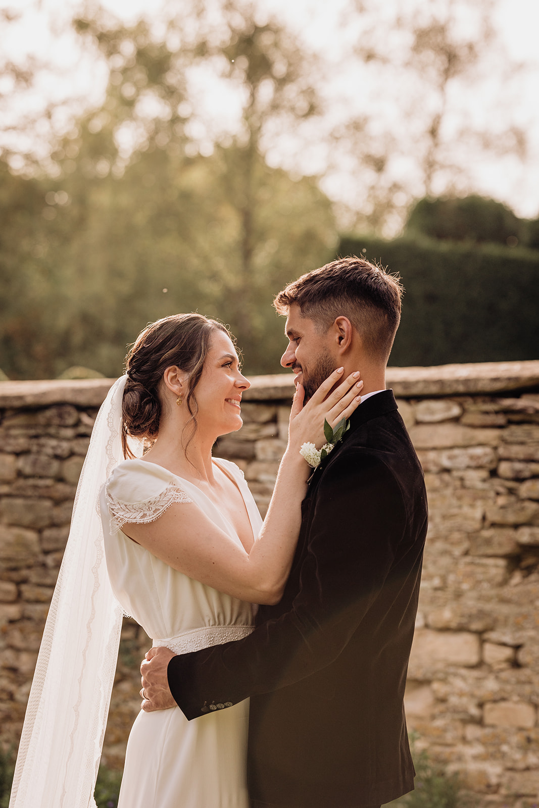 Enchanting bride & groom shot at Owlpen Manor