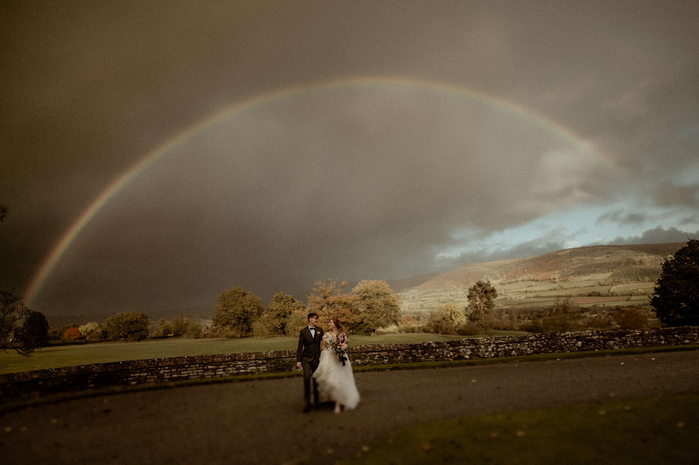 A couple on their wedding day at the Grade 1 listed Treberfydd House.