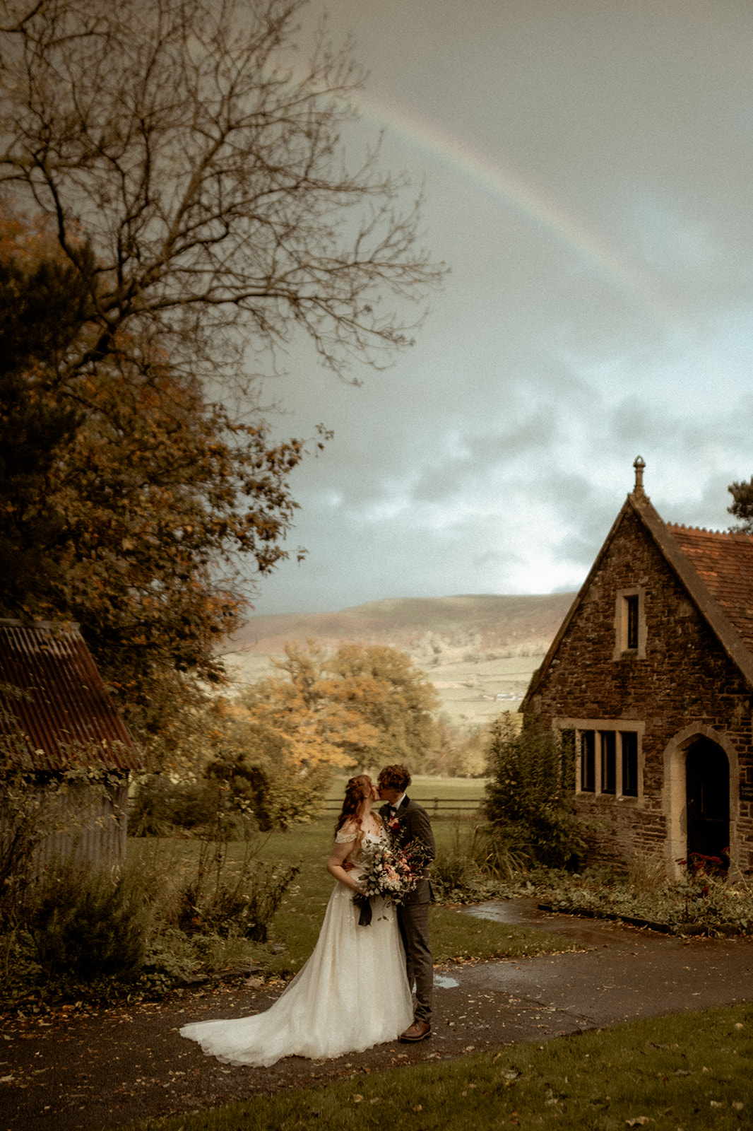 A couple on their wedding day at the Grade 1 listed Treberfydd House.
