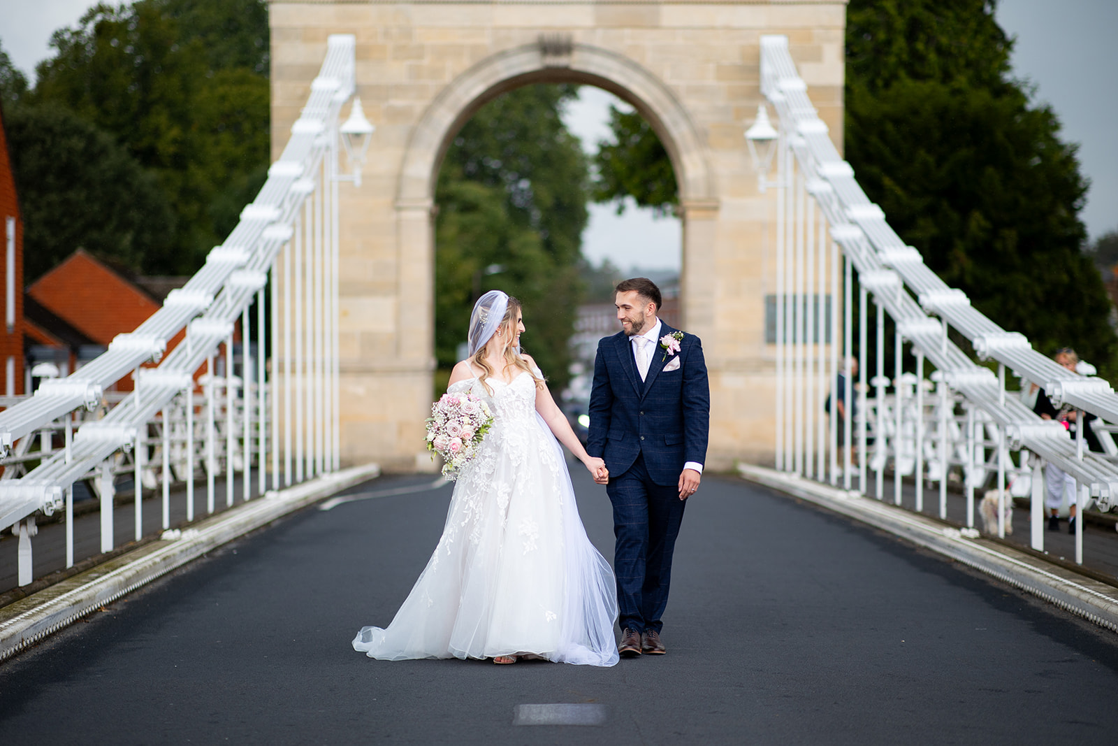 bride & groom portrait on bridge buckinghamshire