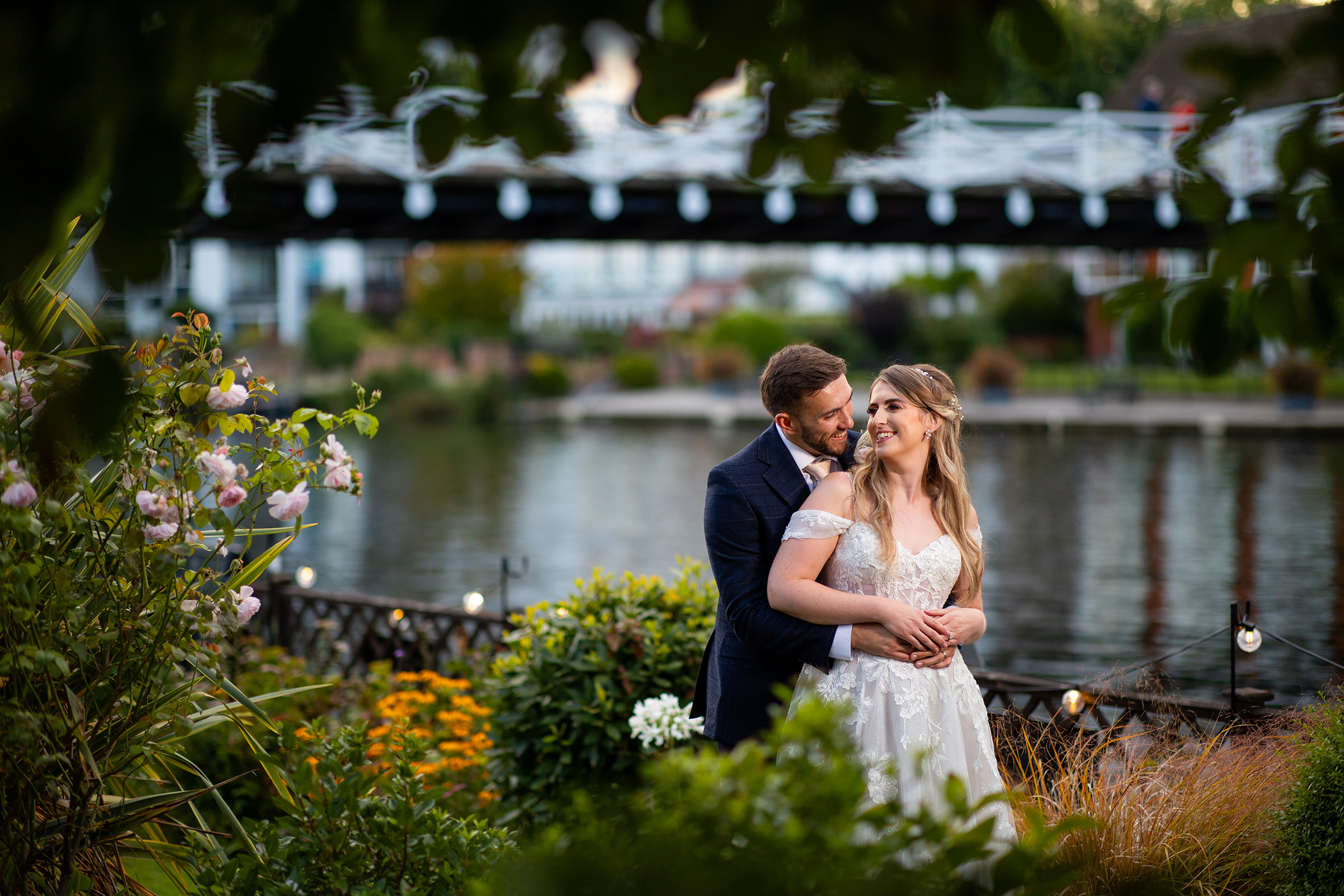 bride & groom wedding day portrait by the river thames marlow