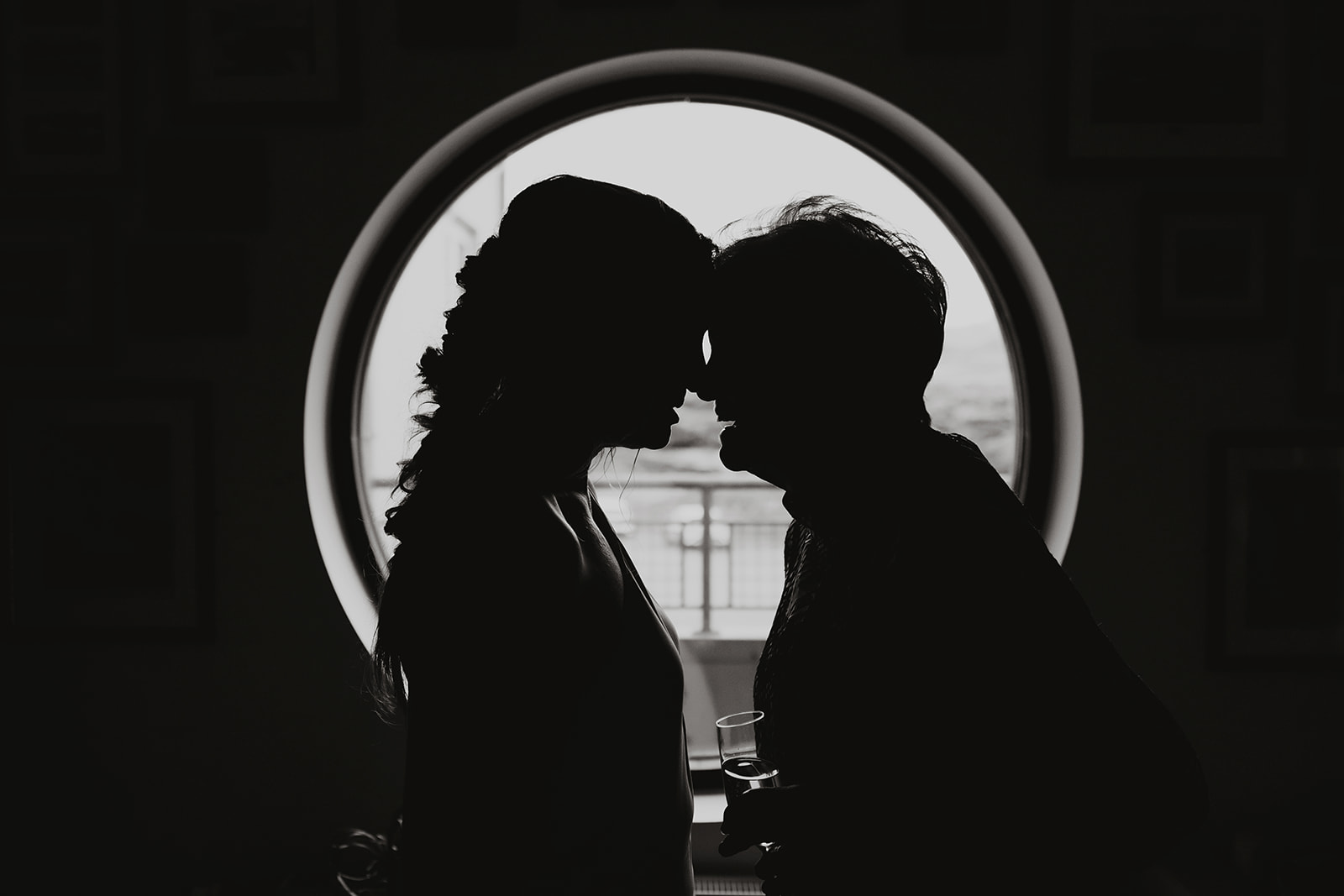 Bride and her mom are touching foreheads in Hotel Budir. Iceland Elopement photographer