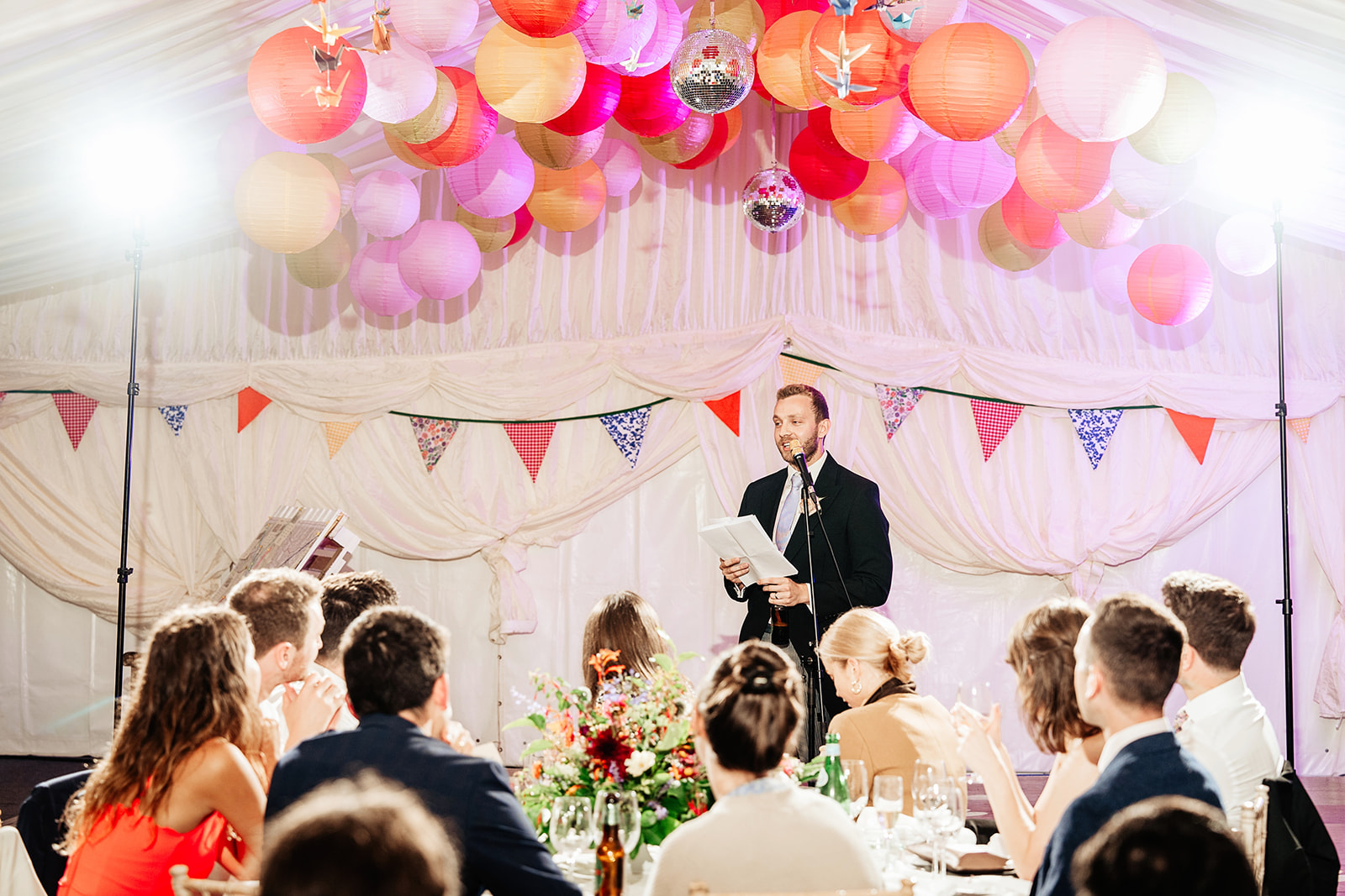 colourful decorated wedding marquee