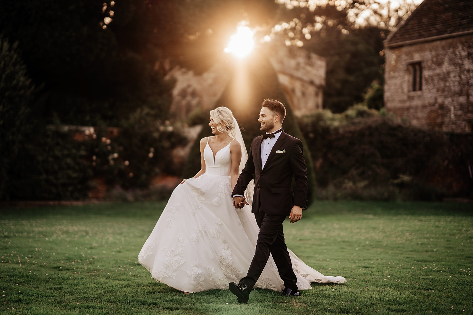bride and groom golden hour brympton house