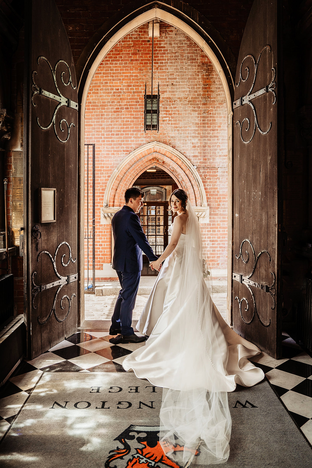 bride and groom married at wellington college