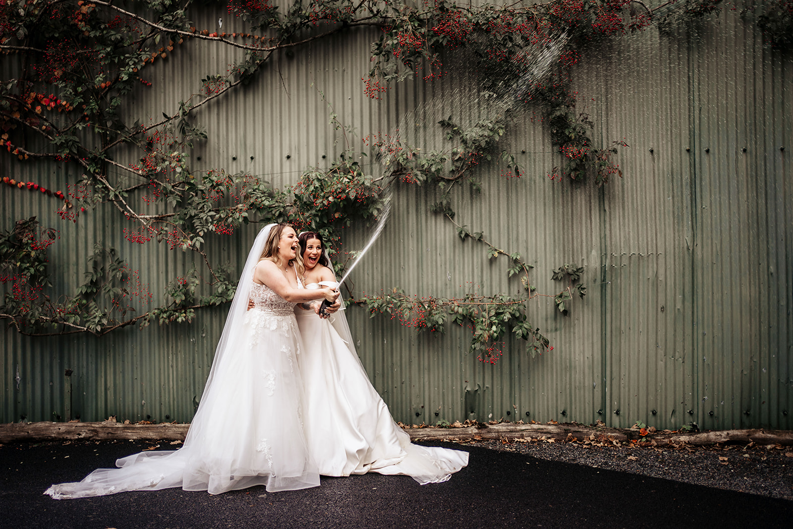 two brides champayne spray clock barn